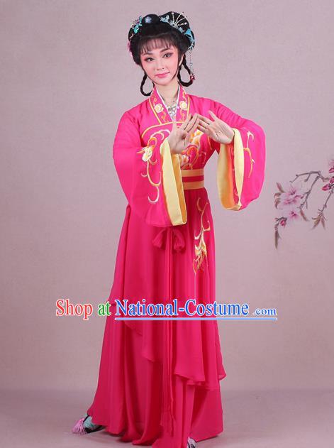 Traditional China Beijing Opera Palace Lady Costume Embroidered Servant Girl Dress, Ancient Chinese Peking Opera Diva Embroidery Rosy Clothing