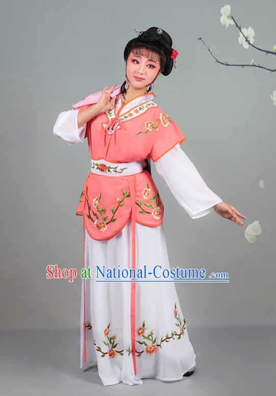 Traditional China Beijing Opera Young Lady Costume Servant Girl Embroidered Orange Dress, Ancient Chinese Peking Opera Diva Jordan-Sitting Embroidery Clothing