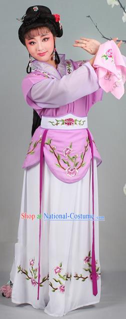 Traditional China Beijing Opera Young Lady Costume Servant Girl Embroidered Purple Dress, Ancient Chinese Peking Opera Diva Jordan-Sitting Embroidery Clothing