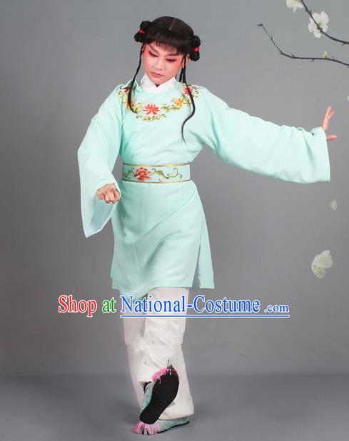 Traditional China Beijing Opera Livehand Costume Scholar Embroidered Blue Robe, Ancient Chinese Peking Opera Book Boy Embroidery Clothing