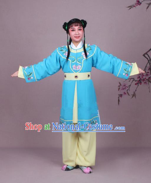 Traditional China Beijing Opera Boy Book Costume Scholar Embroidered Blue Robe, Ancient Chinese Peking Opera Livehand Clothing