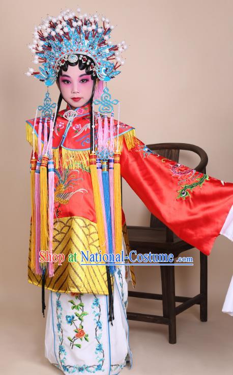 Traditional China Beijing Opera Palace Lady Costume Senior Concubine Embroidered Robe Dress, Ancient Chinese Peking Opera Diva Hua Tan Embroidery Clothing for Kids