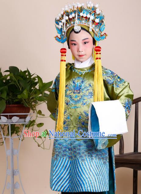 Traditional China Beijing Opera Old Women Costume Embroidered Robe and Headwear, Ancient Chinese Peking Opera Pantaloon Embroidery Dress Clothing for Kids