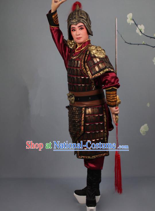 Traditional China Beijing Opera Swordplay Helmet and Armour Costume, Ancient Chinese Peking Opera Blues Female General Clothing