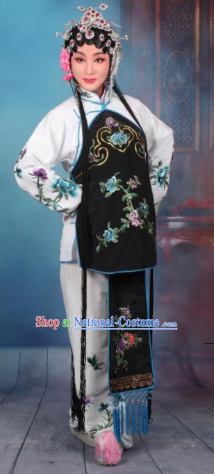 Top Grade Professional Beijing Opera Young Lady Costume Servant Girl White Embroidered Clothing, Traditional Ancient Chinese Peking Opera Maidservants Embroidery Clothing