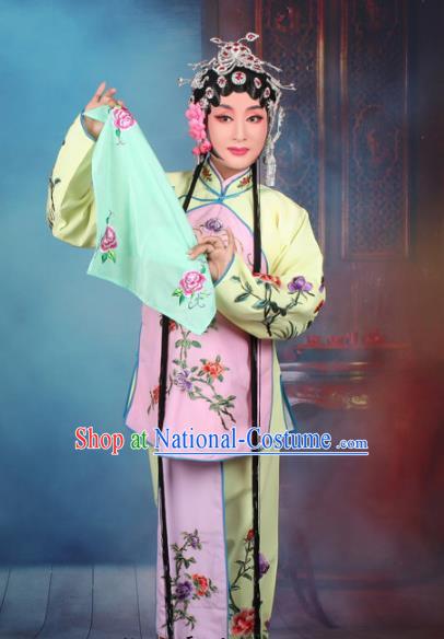 Top Grade Professional Beijing Opera Young Lady Costume Servant Girl Pink Embroidered Clothing, Traditional Ancient Chinese Peking Opera Maidservants Embroidery Clothing