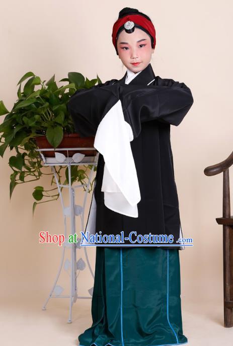 Traditional China Beijing Opera Old Women Costume, Ancient Chinese Peking Opera Pantaloon Black Dress Clothing for Kids