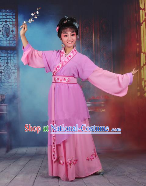 Top Grade Professional Beijing Opera Young Lady Costume Servant Girl Light Purple Embroidered Dress, Traditional Ancient Chinese Peking Opera Maidservants Embroidery Clothing