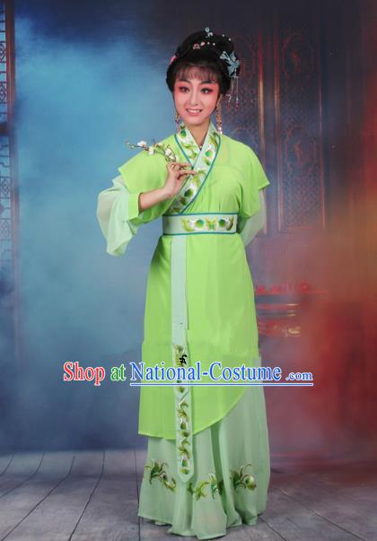 Top Grade Professional Beijing Opera Young Lady Costume Servant Girl Green Embroidered Dress, Traditional Ancient Chinese Peking Opera Maidservants Embroidery Clothing