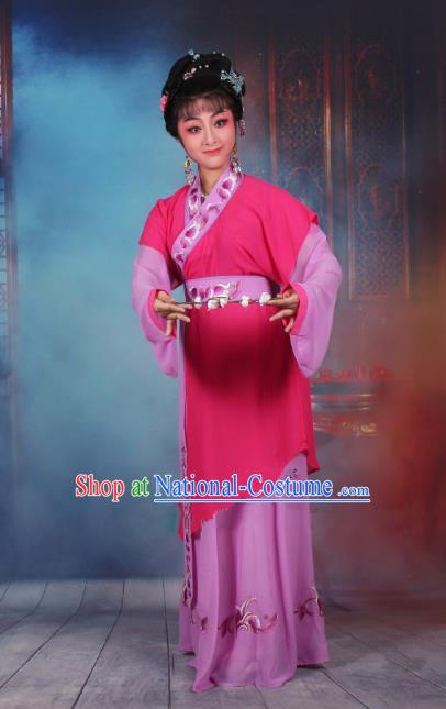 Top Grade Professional Beijing Opera Young Lady Costume Servant Girl Rosy Embroidered Dress, Traditional Ancient Chinese Peking Opera Maidservants Embroidery Clothing