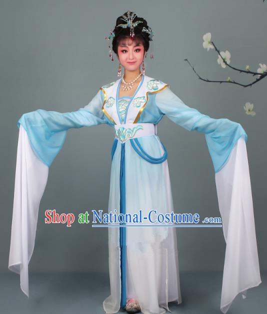 Top Grade Professional Beijing Opera Palace Lady Costume Hua Tan Blue Embroidered Clothing, Traditional Ancient Chinese Peking Opera Diva Embroidery Clothing