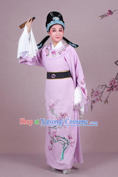 Traditional China Beijing Opera Niche Costume Pink Embroidered Robe and Headwear, Ancient Chinese Peking Opera Embroidery Mangnolia Lang Scholar Clothing