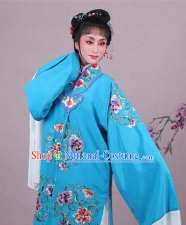 Top Grade Professional Beijing Opera Nobility Lady Costume Princess Blue Embroidered Cape, Traditional Ancient Chinese Peking Opera Diva Embroidery Clothing