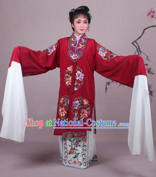 Top Grade Professional Beijing Opera Nobility Lady Costume Princess Dark Red Embroidered Cape, Traditional Ancient Chinese Peking Opera Diva Embroidery Clothing