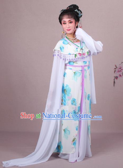 Top Grade Professional Beijing Opera Palace Lady Dance Costume Princess Blue Dress, Traditional Ancient Chinese Peking Opera Diva Embroidery Clothing