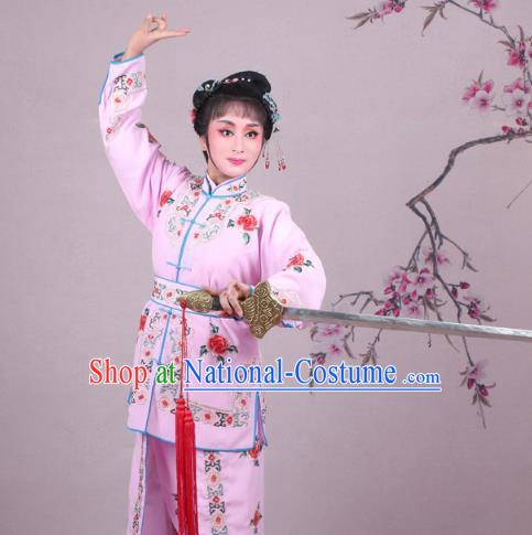 Traditional China Beijing Opera Swordplay Costume Embroidered Pink Clothing, Ancient Chinese Peking Opera Blues Female General Embroidery Dress Clothing