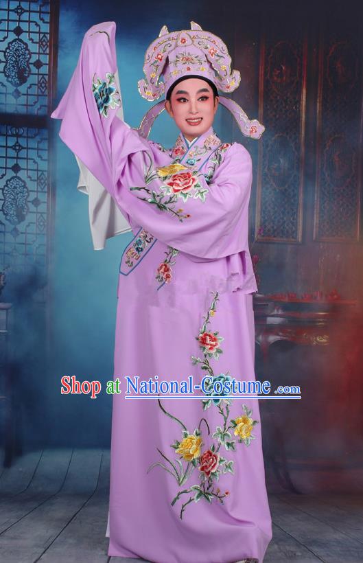 Top Grade Professional Beijing Opera Niche Costume Gifted Scholar Purple Embroidered Robe, Traditional Ancient Chinese Peking Opera Embroidery Clothing