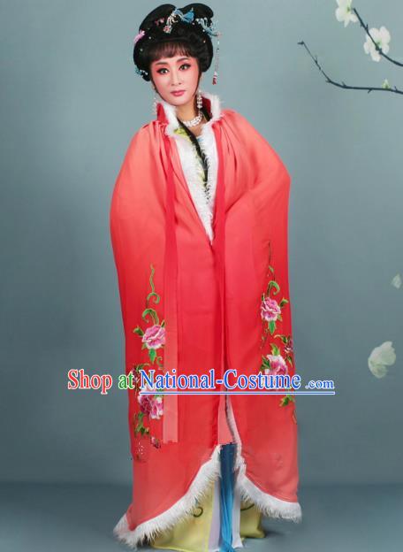 Top Grade Professional Beijing Opera Diva Costume Red Embroidered Cloak, Traditional Ancient Chinese Peking Opera Hua Tan Princess Embroidery Mantle