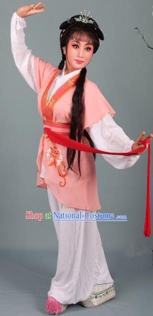 Top Grade Professional Beijing Opera Young Lady Costume Handmaiden Orange Embroidered Suit, Traditional Ancient Chinese Peking Opera Maidservants Embroidery Clothing