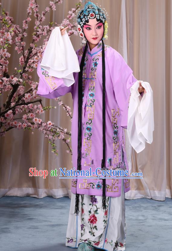 Top Grade Professional Beijing Opera Diva Costume Palace Lady Lilac Embroidered Cape, Traditional Ancient Chinese Peking Opera Princess Embroidery Dress Clothing