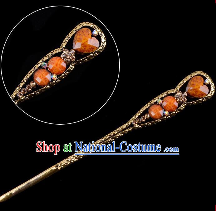 Traditional China Beijing Opera Diva Hair Accessories Orange Hairpin, Ancient Chinese Peking Opera Shake Hua Tan Hairpins Kanzashi Headwear