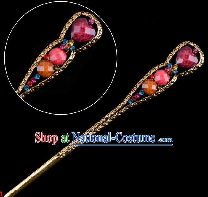 Traditional China Beijing Opera Diva Hair Accessories Rosy Hairpin, Ancient Chinese Peking Opera Shake Hua Tan Hairpins Kanzashi Headwear