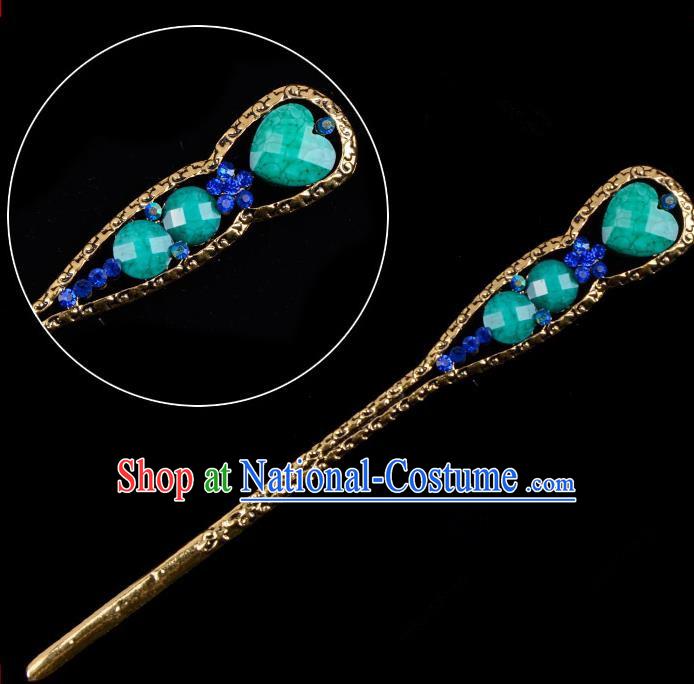 Traditional China Beijing Opera Diva Hair Accessories Green Hairpin, Ancient Chinese Peking Opera Shake Hua Tan Hairpins Kanzashi Headwear