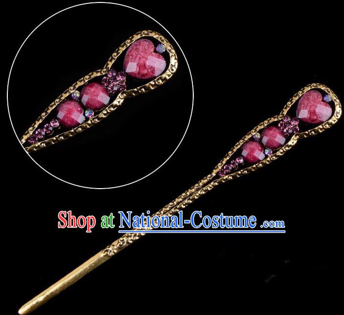 Traditional China Beijing Opera Diva Hair Accessories Purple Hairpin, Ancient Chinese Peking Opera Shake Hua Tan Hairpins Kanzashi Headwear