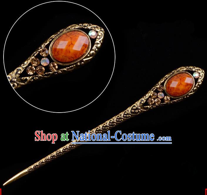 Traditional China Beijing Opera Pantaloon Hair Accessories Orange Hairpin, Ancient Chinese Peking Opera Old Women Hairpins Kanzashi Headwear