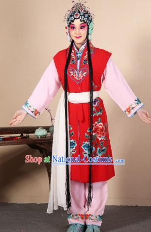 Top Grade Professional Beijing Opera Diva Costume Young Lady Red Embroidered Waistcoat, Traditional Ancient Chinese Peking Opera Princess Embroidery Dress Clothing