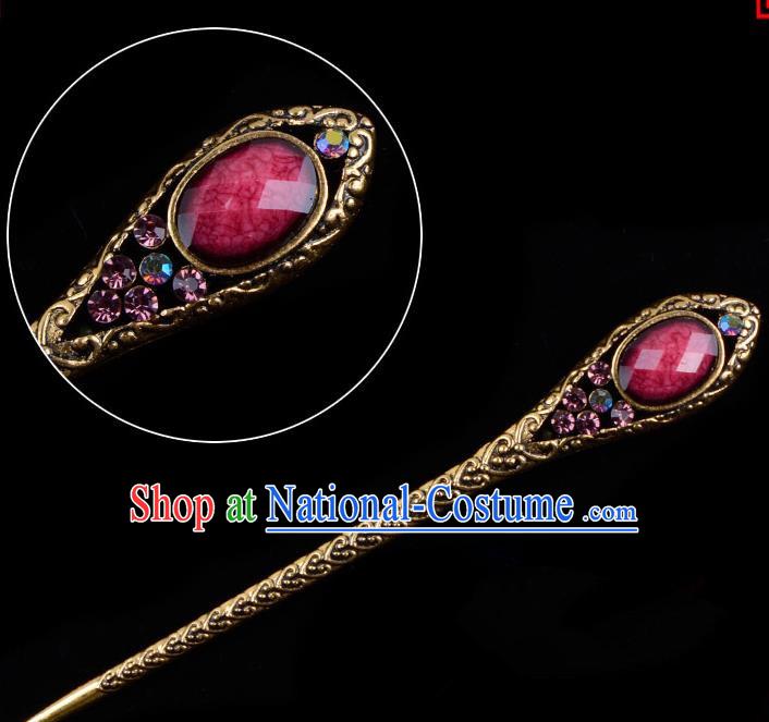 Traditional China Beijing Opera Pantaloon Hair Accessories Purple Hairpin, Ancient Chinese Peking Opera Old Women Hairpins Kanzashi Headwear