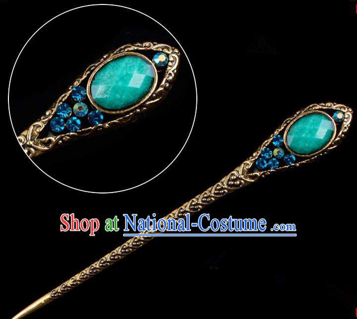 Traditional China Beijing Opera Pantaloon Hair Accessories Green Hairpin, Ancient Chinese Peking Opera Old Women Hairpins Kanzashi Headwear