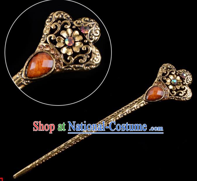 Traditional China Beijing Opera Hua Tan Pantaloon Hair Accessories Orange Hairpin, Ancient Chinese Peking Opera Women Hairpins Diva Kanzashi Headwear