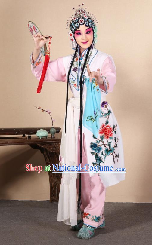 Top Grade Professional Beijing Opera Diva Costume Young Lady White Embroidered Waistcoat, Traditional Ancient Chinese Peking Opera Princess Embroidery Dress Clothing