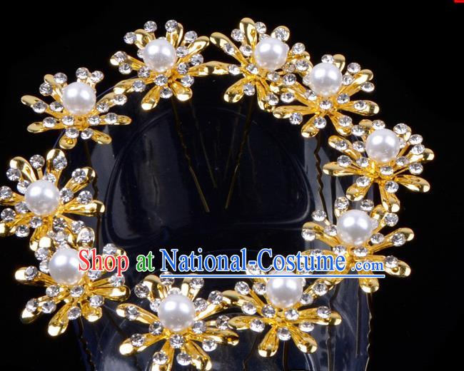 Traditional China Beijing Opera Hua Tan Hair Accessories Pearls Hairpin, Ancient Chinese Peking Opera Women Hairpins Diva Temple Kanzashi Headwear