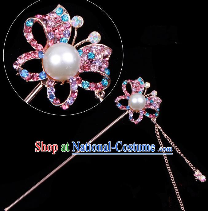 Traditional China Beijing Opera Hua Tan Hair Accessories Colorful Crystal Butterfly Hairpin, Ancient Chinese Peking Opera Tassel Step Shake Women Hairpins Diva Temple Kanzashi Headwear