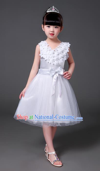 Top Grade Chinese Professional Performance Catwalks Costume, Children Modern Dance White Veil Bubble Princess Dress for Girls