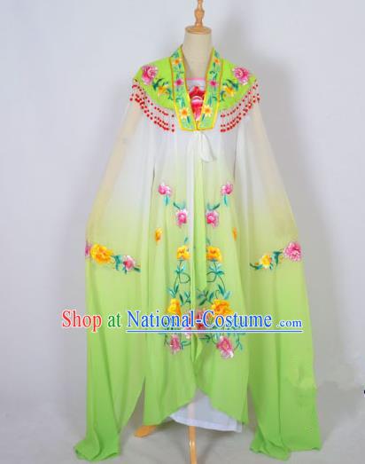 Traditional Chinese Professional Peking Opera Shaoxing Opera Costume Embroidery Grass Green Cloud Shoulder Mantel, China Beijing Opera Female Diva Clothing Long Water Sleeve Shawl Dress