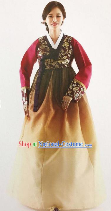 Traditional Korean Handmade Embroidery Bride Hanbok, Top Grade Korea Hanbok Wedding Red Costume for Women