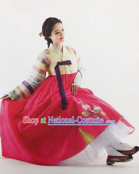 Traditional Korean Handmade Embroidery Bride Hanbok Full Dress, Top Grade Korea Hanbok Wedding Costume Complete Set for Women