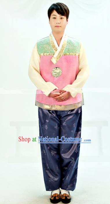 Traditional South Korean Handmade Hanbok Embroidery Clothing, Top Grade Korea Hanbok Costume Complete Set for Men