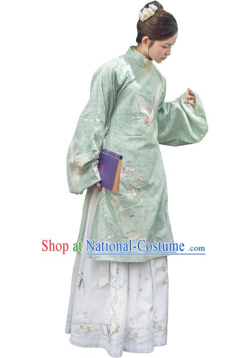 Traditional Ancient Chinese Ming Dynasty Imperial Princess Costume Embroidery Long Robe, Elegant Hanfu Clothing Chinese Palace Lady Green Dress for Women