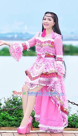 Traditional Chinese Miao Nationality Dancing Costume Hmong Female Folk Dance Ethnic Pleated Skirt Chinese Minority Nationality Embroidery Costume for Women