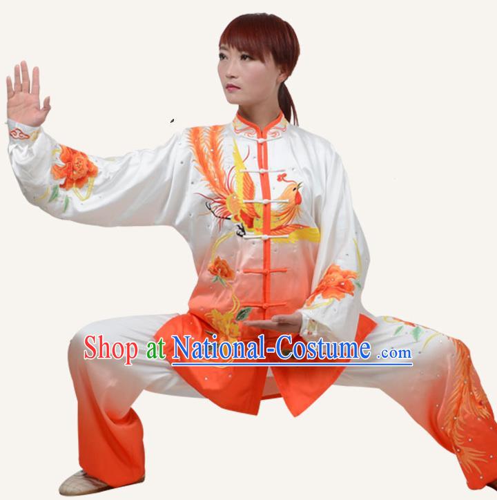 Top Grade Martial Arts Costume Kung Fu Training Embroidery Phoenix Plated Buttons Clothing, Tai Ji Uniform Gongfu Wushu Costume for Women