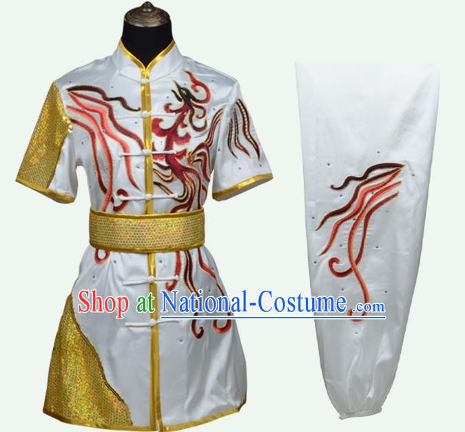 Top Grade Martial Arts Costume Kung Fu Training Embroidery White Clothing, Long Fist Tai Ji Uniform Gongfu Wushu Costume for Women for Men