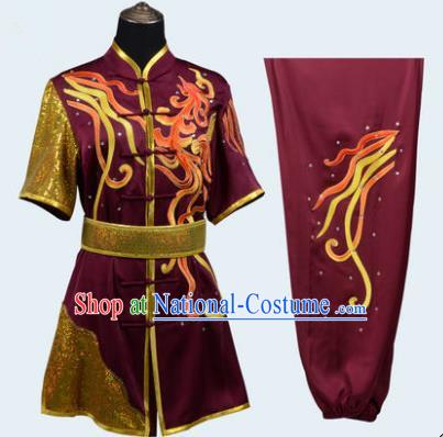 Top Grade Linen Martial Arts Costume Kung Fu Training Long Fist Clothing, Tai Ji Amaranth Embroidery Uniform Gongfu Wushu Costume for Women for Men