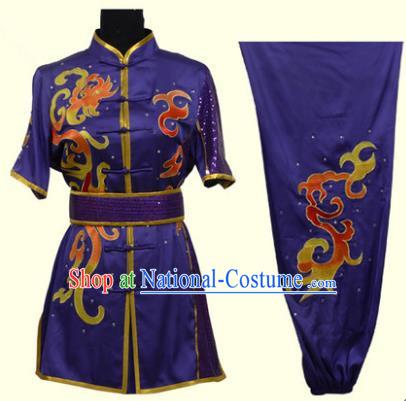 Top Grade Martial Arts Costume Kung Fu Training Clothing, Tai Ji Embroidery Long Fist Purple Uniform Gongfu Wushu Costume for Women for Men