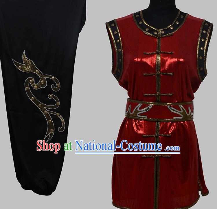 Top Grade Martial Arts Costume Kung Fu Training Red Clothing, Tai Ji Embroidery Long Fist Uniform Gongfu Wushu Costume for Women for Men