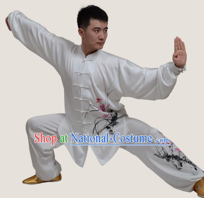 Top Grade China Martial Arts Costume Kung Fu Training Ink Painting Orchid Clothing, Chinese Tai Ji Uniform Gongfu Wushu Costume for Men