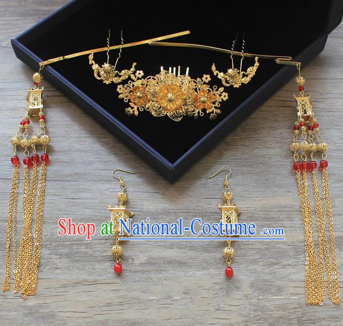 Chinese Ancient Style Hair Jewelry Accessories Xiuhe Suit Hairpins Headwear Headdress Bride Hair Fascinators for Women